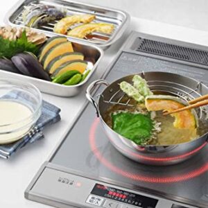 Yoshikawa SJ3391 Tempura Pot, 7.9 inches (20 cm), Gas Flame and Induction Compatible, Made in Japan, Stainless Steel