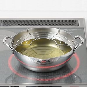 Yoshikawa SJ3391 Tempura Pot, 7.9 inches (20 cm), Gas Flame and Induction Compatible, Made in Japan, Stainless Steel