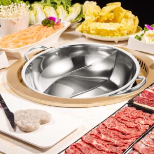 BESTonZON Stainless Steel Hot Pot with Divider Non-stick Shabu Shabu Pot Dual Sided Soup Cookware for Induction Cooktop Gas Stove 28cm