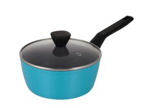 qstar 2.45 qt granite aluminum nonstick sauce pan in blue with lid and cool touch handle