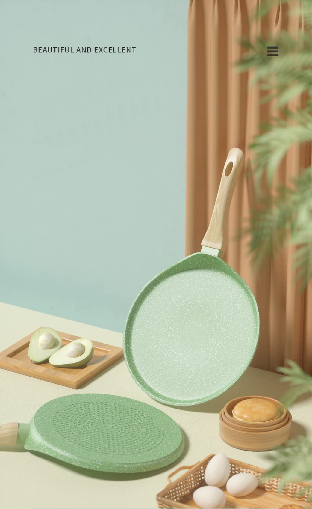 LI-GELISI Double-Sided Non-Stick Nonstick Crepe Pan, Swiss Granite Coating Dosa Pan Pancake Flat Skillet Tawa Griddle PFOA & PTFEs Free Coating (7.1 inch Apple Green)