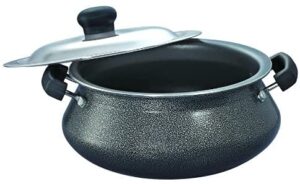 prestige manttra by ttk omega select plus mini handi 2.5 liter, teflon non-stick coated handi with stainless steel lid and scrubber for non-stick cookware, (black)