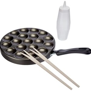 patisse Poffertjes Pan Set with Recipes Mixing Bottle and Reeds, Aluminium, Black, 25 cm 6 Units