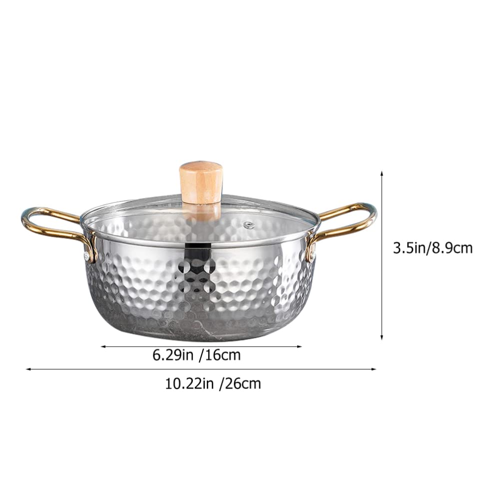 Double Handle Pot Stovetop Cooking Pots Ramen Cooker Slow Cooker Soup Stockpot Ramen Pot for Cooking Hotpot Noodle Pot Stainless Cookware Small Ramen Pot Wok Korean Stainless Steel