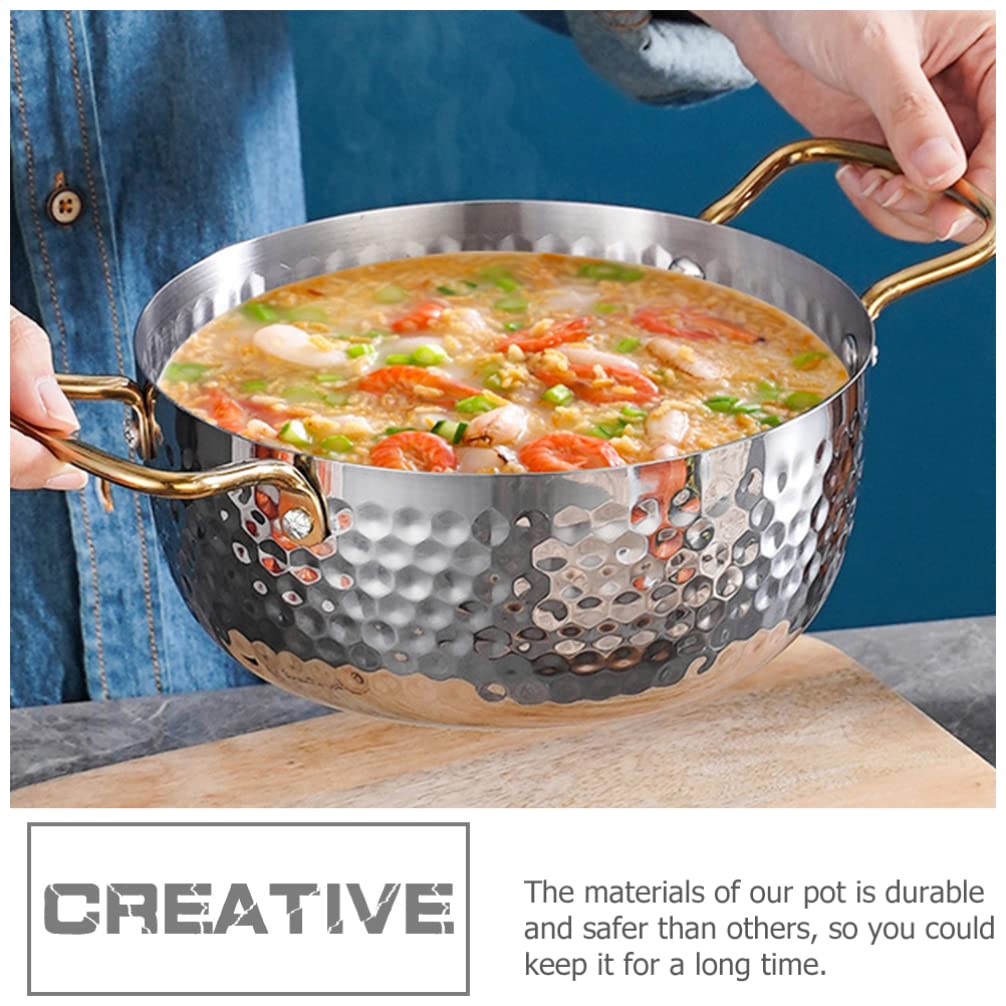 Double Handle Pot Stovetop Cooking Pots Ramen Cooker Slow Cooker Soup Stockpot Ramen Pot for Cooking Hotpot Noodle Pot Stainless Cookware Small Ramen Pot Wok Korean Stainless Steel