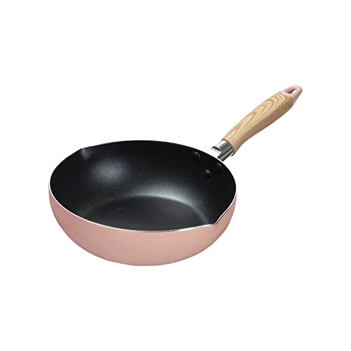 Pearl Metal HB-6661 Frying Pan, Deep Type, 9.4 inches (24 cm), Induction Compatible, Compatible with All Heat Sources, Fluorine Treatment, Pink, Natural Cook Pure