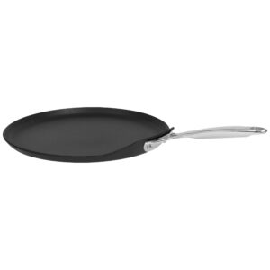 cristel® 11" non-stick coating crepe pan, castel'pro® ultralu® collection, with anodized aluminum, 3-ply construction, brushed finish, dishwasher oven safe, all hobs + induction