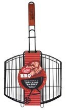 tablecraft bbq nonstick 23-inch grilling basket with wood handle, small, black