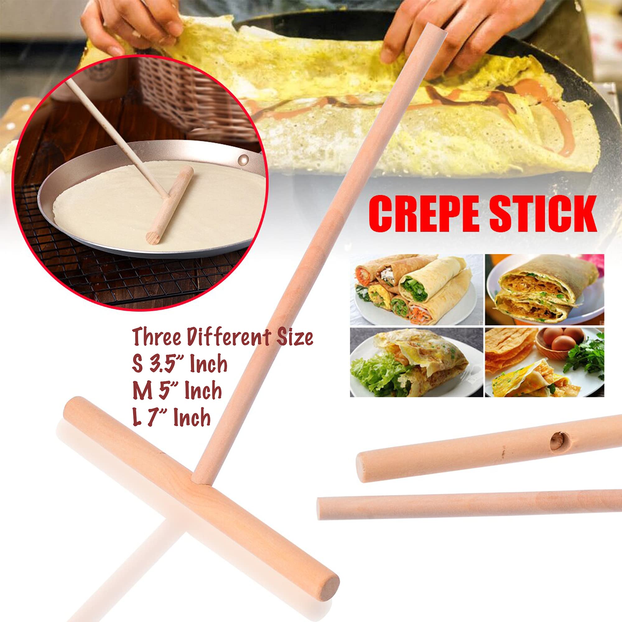 Crepe Spreader Sticks & Spatula Turner - Set of 4 [12 Inch Spatula | 3.5", 5", 7" Inch Spreader] Pancake Maker Kit - Kitchen Creipe Tools - Suitable for All Crepe Pan Sizes T Shape Construction