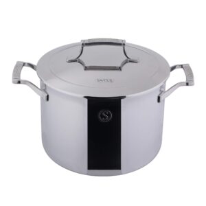 saveur selects tri-ply stainless steel 8-quart stock pot with lid, induction-ready, dishwasher safe, voyage series