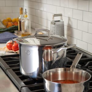 SAVEUR SELECTS Tri-ply Stainless Steel 8-Quart Stock Pot with Lid, Induction-ready, Dishwasher Safe, Voyage Series