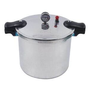 23 quart pressure canner with gauge & release valve aluminum alloy cooker pot, explosion proof pressure cookers pressure pot for steaming and stewing with safety lock and anti-scald insulated handle