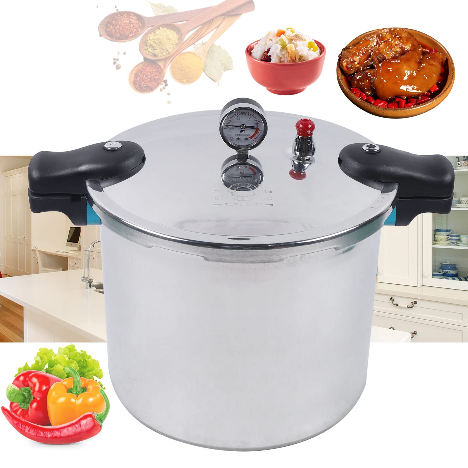 23 Quart Pressure Canner with Gauge & Release Valve Aluminum Alloy Cooker Pot, Explosion Proof Pressure Cookers Pressure Pot for Steaming and Stewing with Safety Lock and Anti-scald Insulated Handle