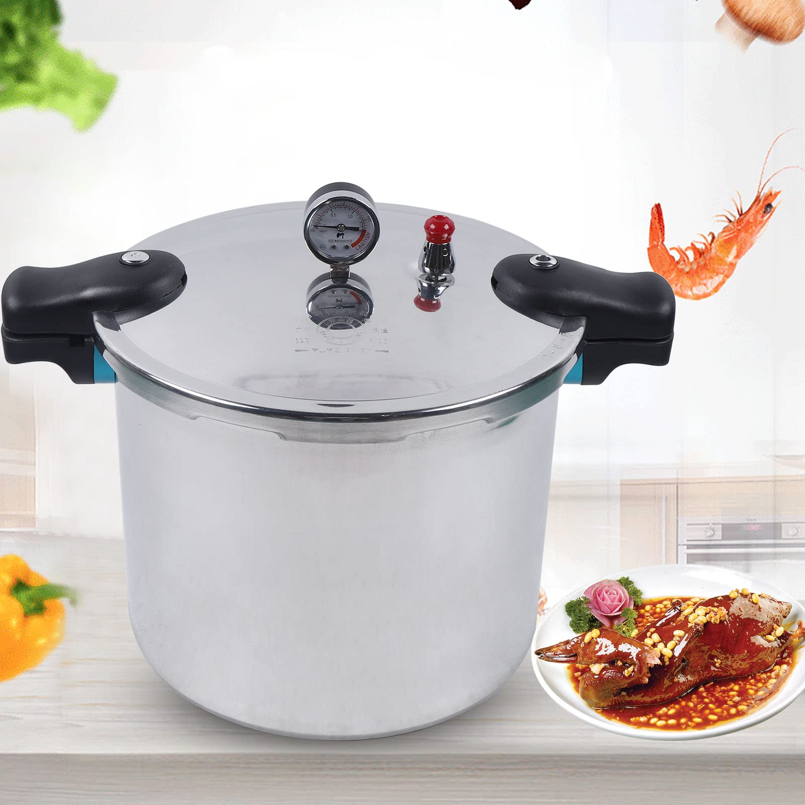 23 Quart Pressure Canner with Gauge & Release Valve Aluminum Alloy Cooker Pot, Explosion Proof Pressure Cookers Pressure Pot for Steaming and Stewing with Safety Lock and Anti-scald Insulated Handle