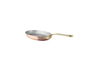 mauviel m'150 b 1.5mm polished copper & stainless steel oval frying pan with brass handles, 11.8 x 7.9-in, made in france