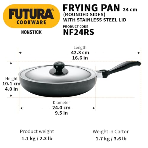 Futura Non-Stick 10-Inch Frying Pan Indian Style with Stainless Steel Lid