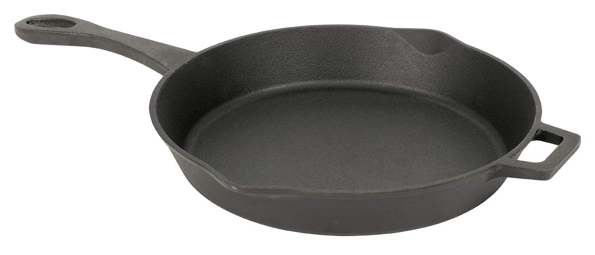 Bayou Classic 7432 12-in Cast Iron Skillet Features Helper Handle and Pour Spouts Perfect For Searing Braising Frying and Baking Pies and Cobblers