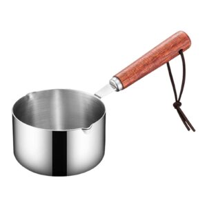 gralara stainless steel mini soup pot butter melting pot milk pan with anti scald wooden handle small saucepan for reheating soup stovetop camping , 125ml