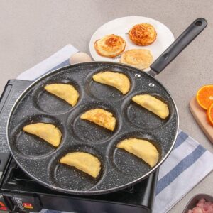 Hyuduo Aebleskiver Pan with 7 Holes, Non Stick Fried Eggs Pancake Cooking Frying Pan, Kitchen Cookware Burger,Pot