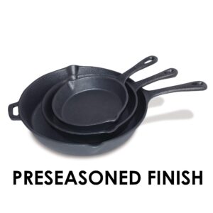 ChefVentions Pre-Seasoned Cast Iron Skillet 3-Piece Set (Size 6", 8", 10") Oven Safe Cookware - Indoor and Outdoor Use - Grill, Stovetop, Induction Safe