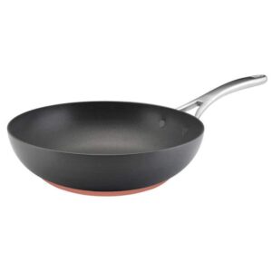 anolon nouvelle copper hard anodized nonstick stir fry wok pan, 12 inch, dark gray