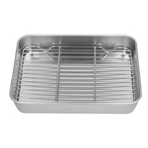 roasting pan with floating rack, bakeware nonstick stainless steel roaster rectangular roaster easy clean for cooking baking(26.5 * 20.5 * 5cm)