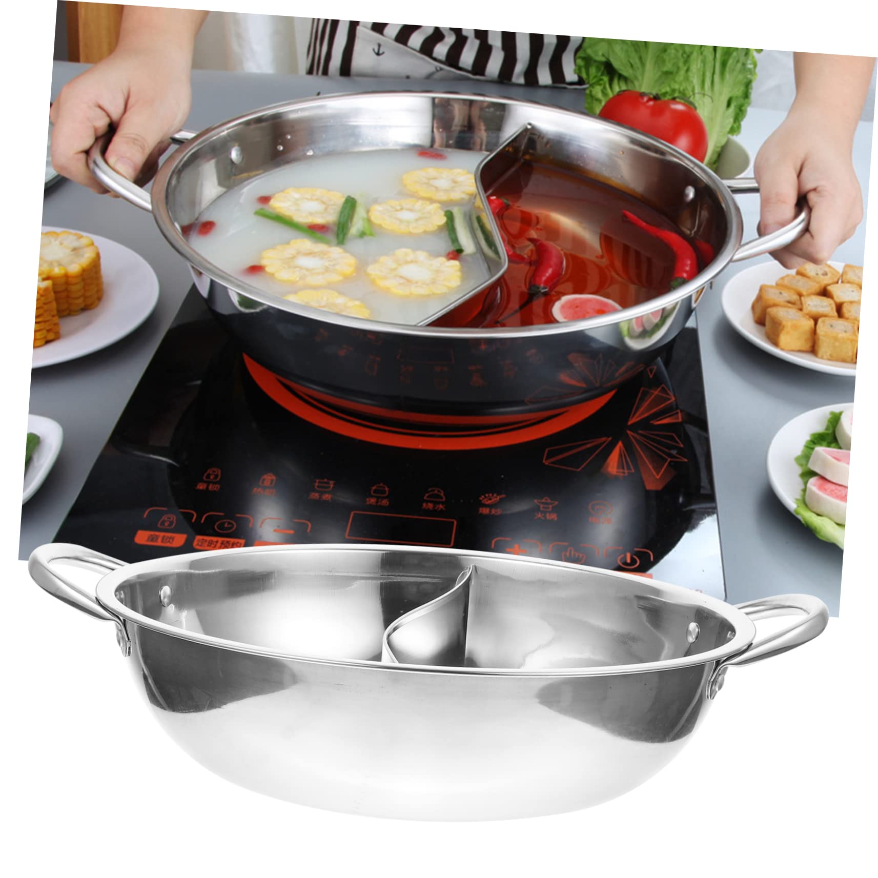 Operitacx Mandarin Duck Pot Stainless Steel Stock Pot Braising Pan with Lid Stainless Steel Cookware Asian Hot Pot Stainless Steel Pot Divided Pan Stainless Steel Cooking Pot Kitchen Supply