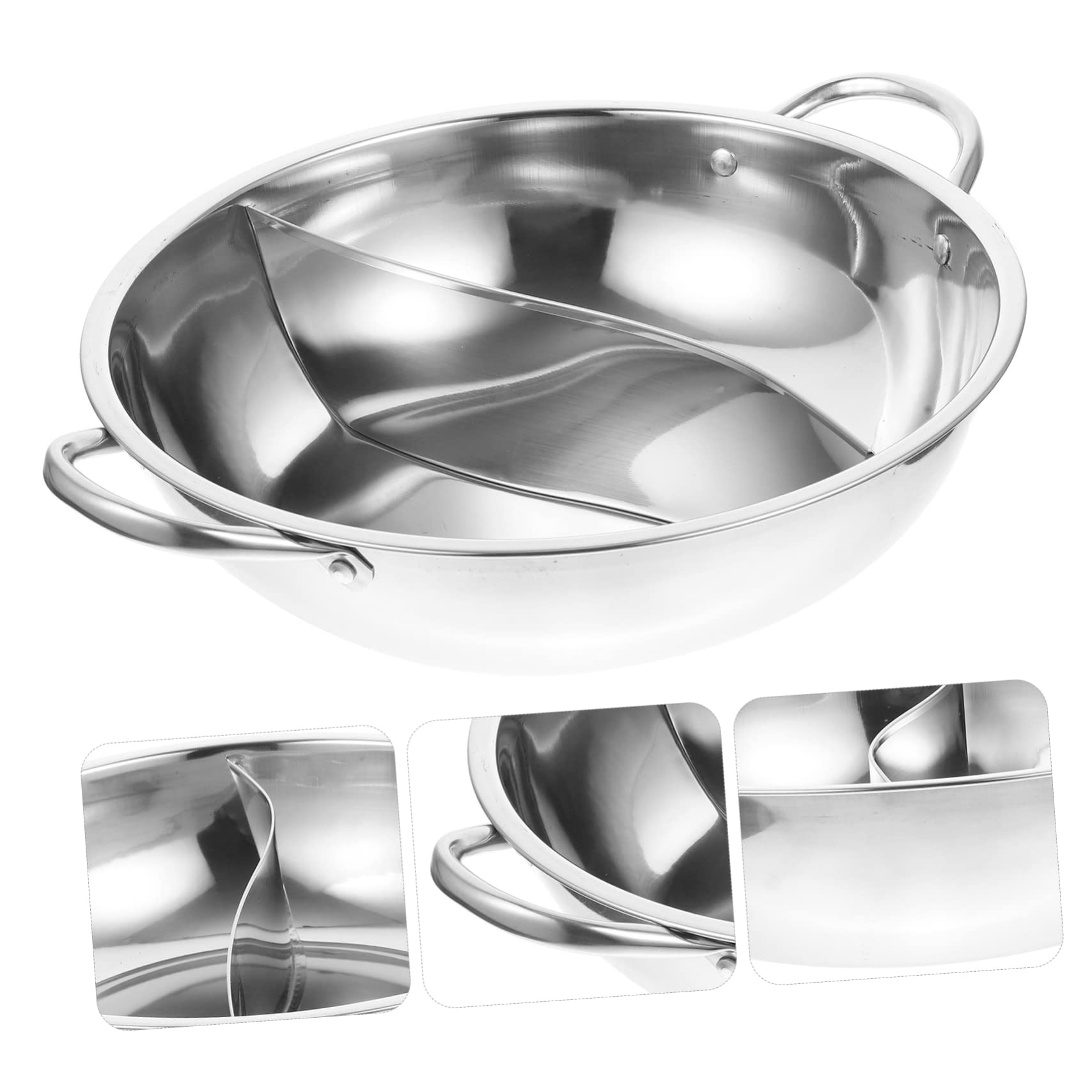 Operitacx Mandarin Duck Pot Stainless Steel Stock Pot Braising Pan with Lid Stainless Steel Cookware Asian Hot Pot Stainless Steel Pot Divided Pan Stainless Steel Cooking Pot Kitchen Supply