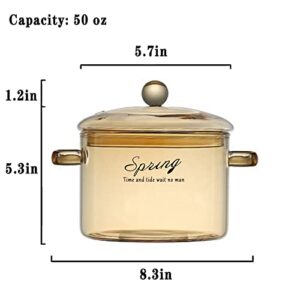 Glass Simmer Pot with Cover Glass Cookware for Stovetop 1.5L Glass Saucepan with Double handle for Stovetop Safe for Pasta Noodle Soup Milk Baby Food （Amber）
