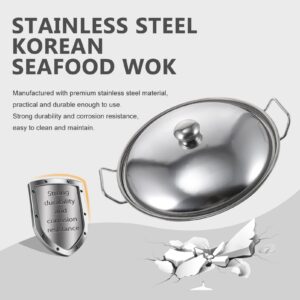 Hemoton 1 Set with Cover hob Kitchen Frying Saucepan Food Omelet pan Stewpot Skillet Metal Saucepan Anti-Spill Soup Pot with lid hot Pot Stainless Steel Dry Pot Alcohol Stove Honeycomb