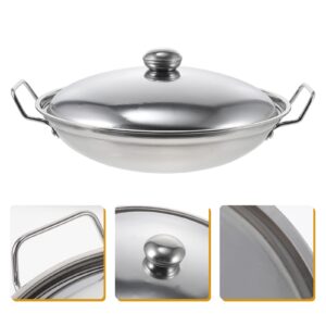 Hemoton 1 Set with Cover hob Kitchen Frying Saucepan Food Omelet pan Stewpot Skillet Metal Saucepan Anti-Spill Soup Pot with lid hot Pot Stainless Steel Dry Pot Alcohol Stove Honeycomb