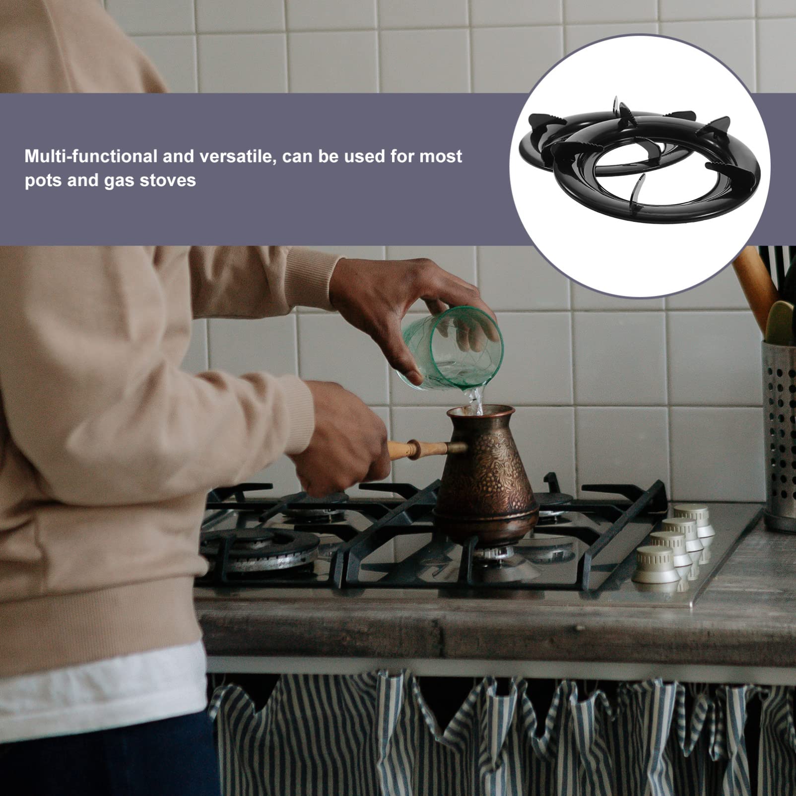 DOITOOL Wok Ring Cast Iron 2PCS- Universal Wok Ring for Gas Stove- Non Slip Wok Support Ring Wok Stand for Gas Stove Rack Accessories Cookware Accessories （ Black/ 9in ）