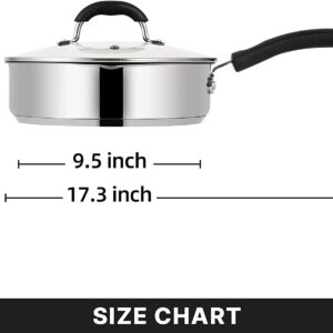 Qstar 3 qt. Stainless Steel Aluminum Nonstick Saute Deep Fry Pan with Lid and Pour Spout