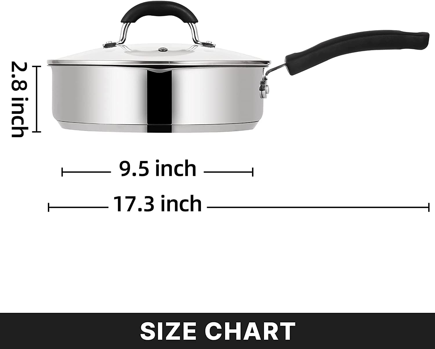 Qstar 3 qt. Stainless Steel Aluminum Nonstick Saute Deep Fry Pan with Lid and Pour Spout