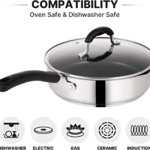 Qstar 3 qt. Stainless Steel Aluminum Nonstick Saute Deep Fry Pan with Lid and Pour Spout