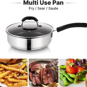 Qstar 3 qt. Stainless Steel Aluminum Nonstick Saute Deep Fry Pan with Lid and Pour Spout