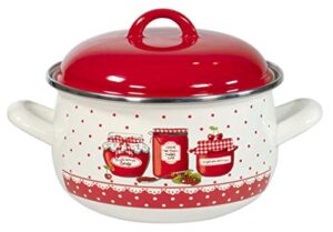 red co. medium enameled cookware 8" belly deep metal induction stockpot with lid, vintage red margarine design print, 3 quart