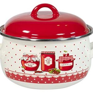 Red Co. Medium Enameled Cookware 8" Belly Deep Metal Induction Stockpot with Lid, Vintage Red Margarine Design Print, 3 Quart