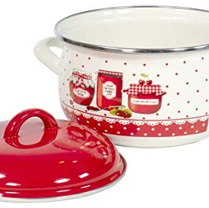 Red Co. Medium Enameled Cookware 8" Belly Deep Metal Induction Stockpot with Lid, Vintage Red Margarine Design Print, 3 Quart