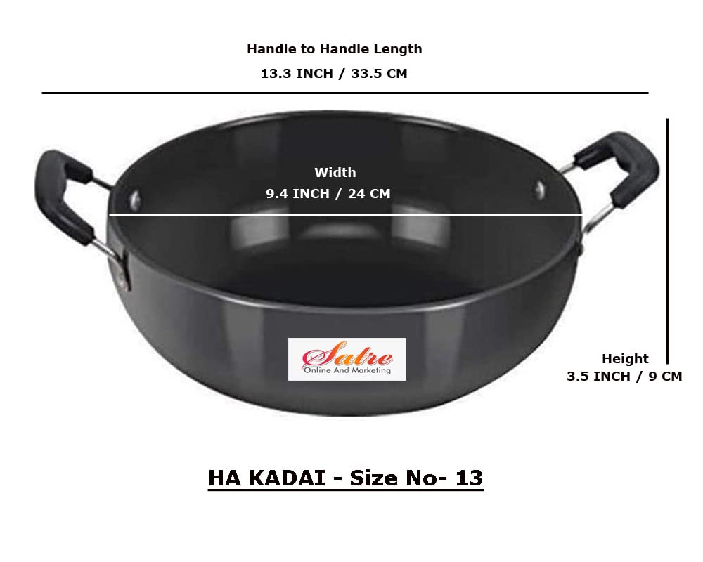 Satre Online And Marketing Hindalco Aluminium Kadai Size No-13 No.,Aluminium Kadai,3 mm, Aluminium Kadai, Kadhai Pan, Frying Pan, Black