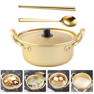 OUNONA Korean Food Ramen Noodle Pot:Hot Shin Ramyun Aluminum Pot with Lid Spoon and Chopsticks Ramyun Cooker for Cooking, Soup, Pasta