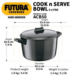 Cook-n-Serve Bowl 5 Litre, 23 cm DIA, 4.06 mm THICK with HA lid