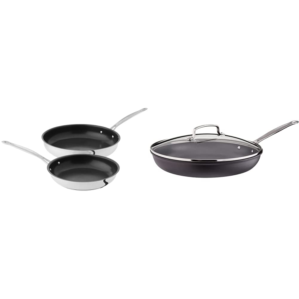 Cuisinart Chef's Classic Stainless Nonstick 2-Piece 9-Inch and 11-Inch Skillet Set - Black And Silver & 622-30G Nonstick-Hard-Anodized, 12-Inch, Skillet w/Glass Cover