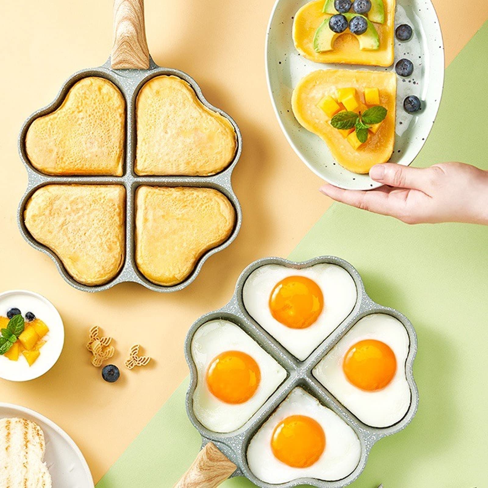 Egg Poacher Pan Nonstick 4 Eggs, Egg Pans Nonstick, 4 Cup Egg Pan Nonstick Egg Frying Skillet Pan Less Smoke Egg Frying Pan Omelette Pan for Eggs, Pancakes, Plett, Crepes (White)