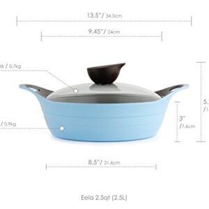 Neoflam Eela Low stockpot Light Blue, 2.5 QT Glass Lid