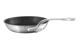mauviel m'cook 5-ply polished stainless steel nonstick frying pan with cast stainless steel handle, 10.2-in, made in france