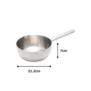 Endoshoji TKG AYK6502 Single-Handed Pot, Snow Flat Pot, 8.3 inches (21 cm), Stainless Steel, Aluminum, Three-Layer Stainless Steel (Aluminum Clad Steel), Lightweight and Durable, Induction Compatible,