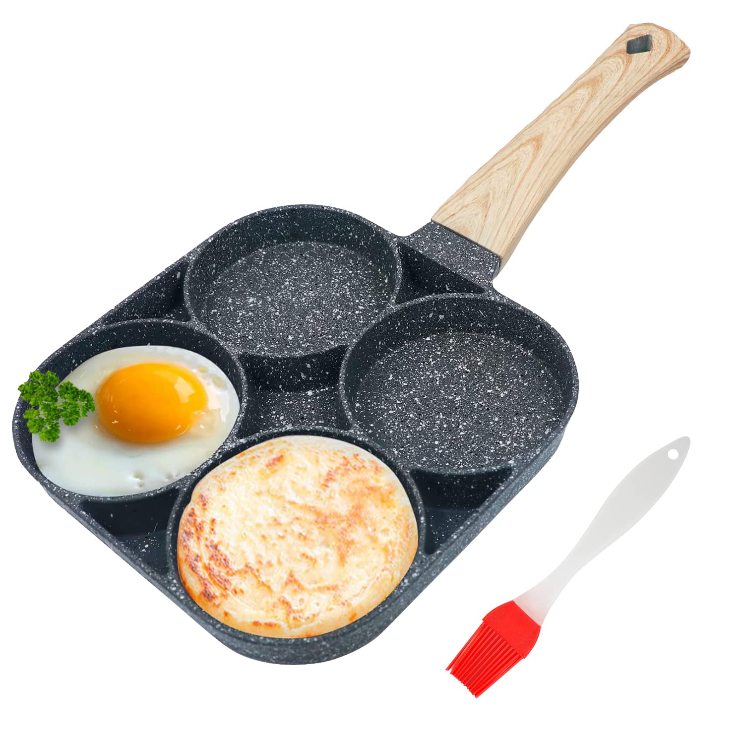 LMIP Egg Skillet, Omelette Pan Nonstick 4 Cup Pancake Pan, Gas and Induction Compatible for Burgers, Omelettes, Outdoor Camping 14.9"x7.3" (Black)