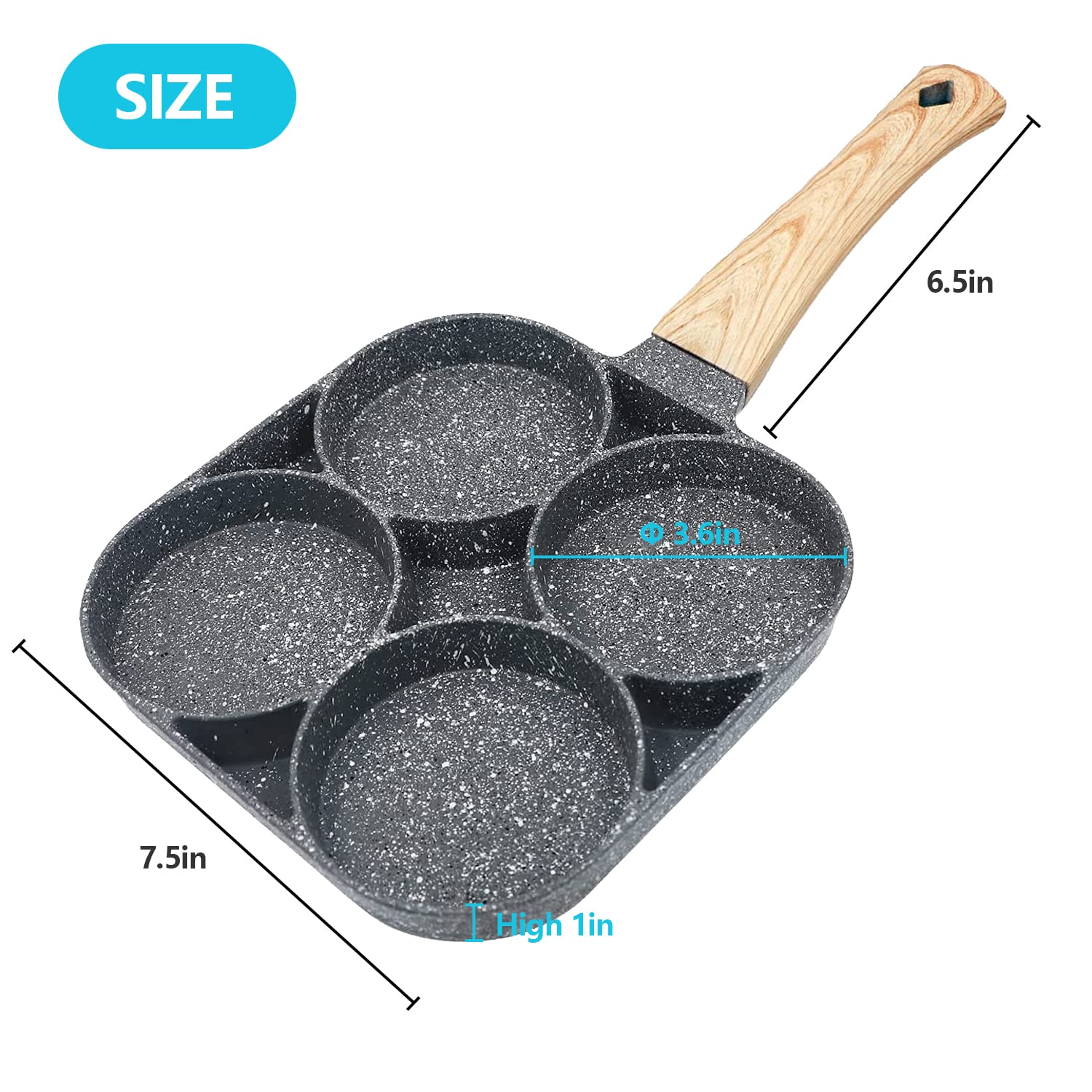 LMIP Egg Skillet, Omelette Pan Nonstick 4 Cup Pancake Pan, Gas and Induction Compatible for Burgers, Omelettes, Outdoor Camping 14.9"x7.3" (Black)