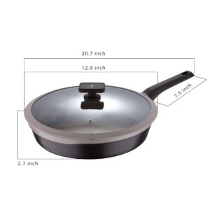 MasterPRO - Gastro Titanium Collection - 12.5” Fry Pan with Tempered Glass Lid - Durable Cast Aluminum Frying Pan - Non Stick Fry Cooking Pan - Suitable for All Stove Types